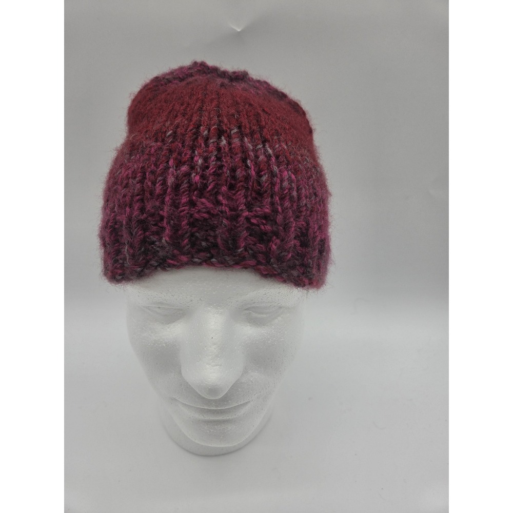 Handmade Ponytail Beanie One Size Burgundy Women Messy Bun Knit Hat